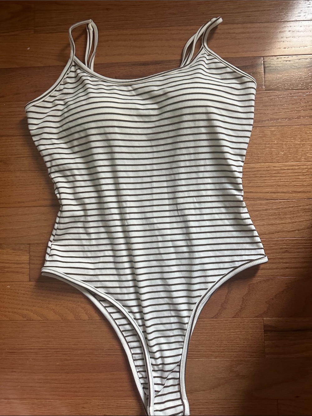 Striped Cream and Brown Bodysuit Women’s
